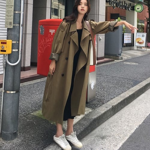 Trench Coat for Women 2020 Streetwear Double Breasted Turn-down Collar  Spring Autumn Women's Long Coat with Belt - buy Trench Coat for Women 2020  Streetwear Double Breasted Turn-down Collar Spring Autumn Women's