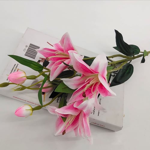 6 Heads Artificial Lily Silk Fake Flowers Branch Wedding Party Easter DIY Decor 