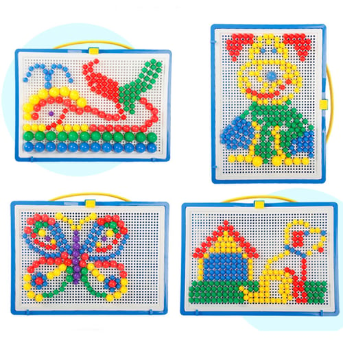 Kids gift DIY Puzzle Toy Mushroom Nail Kit  Peg Board Mosaic Picture 