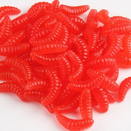 QA_ GN 50 Pcs Soft Silicone Mealworms Maggot Grub Worm Fishing Lures Bait Tac 