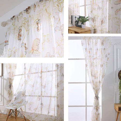 Exquisite Printed Butterfly Window Tulle Voile Sheer Curtains for Living Room 