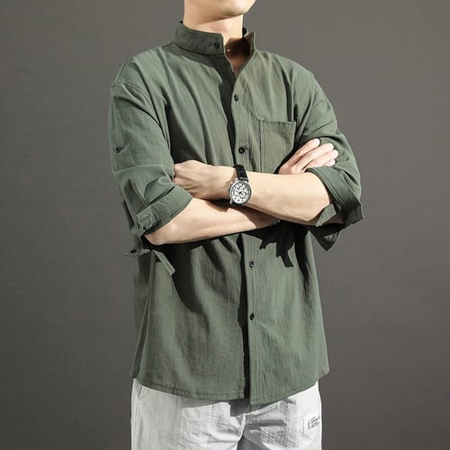 Cotton Linen T-Shirt Men Japanese Style Casual Loose Blouse Stand Collar  Tee Shirts Chinese Top Jackets Kung Fu Outfit Tang Suit - buy Cotton Linen  T-Shirt Men Japanese Style Casual Loose Blouse