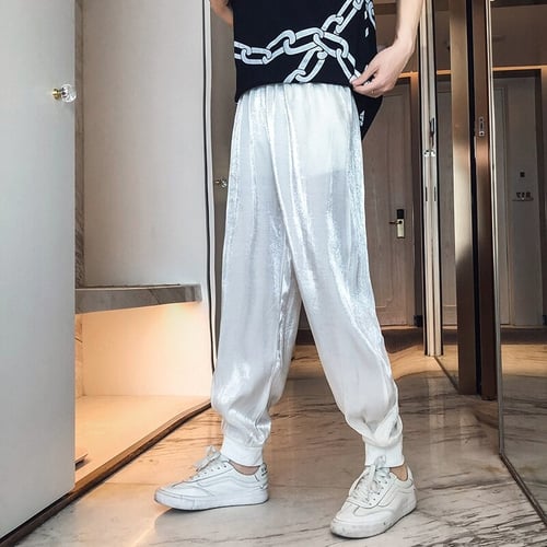 New Jogger Pants Men Satin Comfortable Elastic Waist Sweatpants Fashion  High Quality Streetwear Casual Pant Male White Grey - buy New Jogger Pants  Men Satin Comfortable Elastic Waist Sweatpants Fashion High Quality