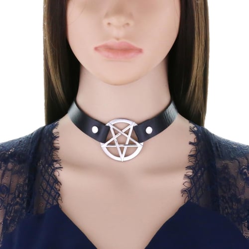 Adjustable Gothic Punk Style Black Faux Leather Choker Necklace Costume Neck Collar for Men and Women 