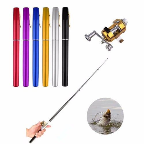 Mini Portable Fishing Rod Aluminum Alloy 5 Colors Pen Pole with Reel 2pcs Combo 
