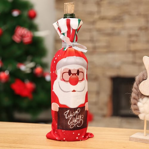 Christmas Red Wine Bottle Cover Bags Snowman Santa Claus Table Party xmas Decor 