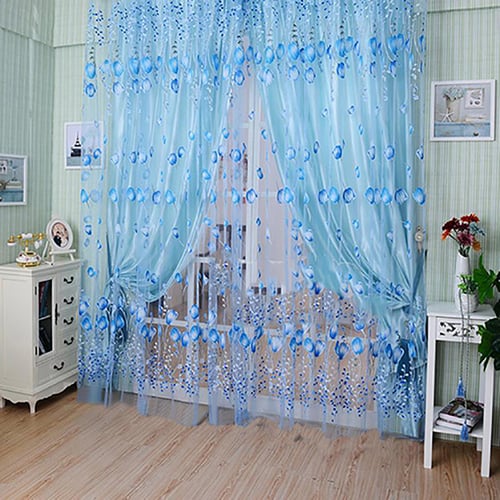 Voile Door Window Curtain Floral Tulle Drape Panel Sheer Scarf Valances Divider 