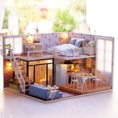 Diy Miniature Loft Dollhouse Kit Lifelike Mini 3d Wooden House Room Handmade Toy With Furniture Led Lights Valentine S Day Christmas Birthday Gift Buy Diy Miniature Loft Dollhouse Kit Lifelike Mini 3d
