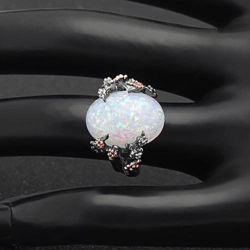 Black US 9 Faux Opal Inlaid Women Jewelry Plum Blossom Shape lEIsr00y Vintage Faux Opal Inlaid Plum Blossom Finger Ring Women Party Banquet Jewelry 