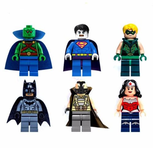 6 Sets Super Heroes Minifigures Green Arrow Biazrro Wonder Woman Blocks Toys 