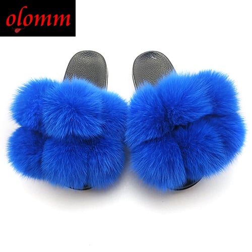 Pom Pom Fur Slippers For Women Fluffy Real Fox Fur Slides Furry Raccoon Fur  Sandals Ladies Cute Fur Ball Flip Flops Rainbow Shoe - buy Pom Pom Fur  Slippers For Women Fluffy