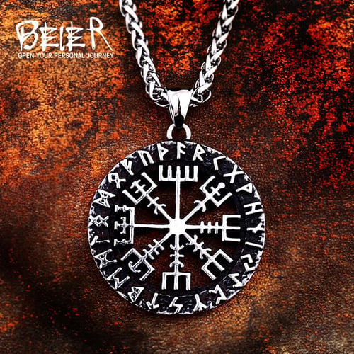 Odins Symbol Norse Runic Pendant Necklace Viking Runes Vegvisir Compass 
