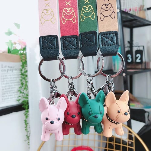 Car Punk French Bulldog Car Keychain, PU Leather Fashion Dog Keychains For  Women Bag Pendant Trinket Car Key Ring Key Chain
