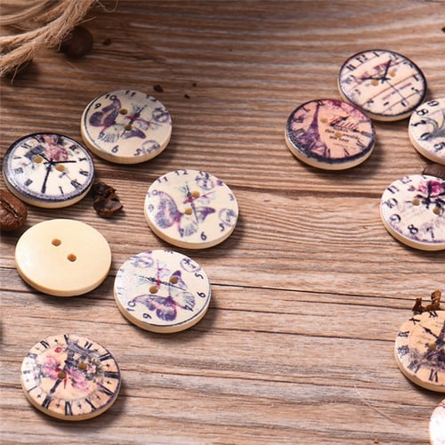 AM_ 50PCS CLOCK DECOR WOODEN BUTTONS TWO HOLES DIY SEWING CLOTHES ACCESSORY ORNA 