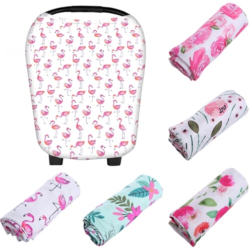 Multi-Use Stretchy Floral Newborn Nursing Cover Baby Car Seat Canopy Cart Cover 
