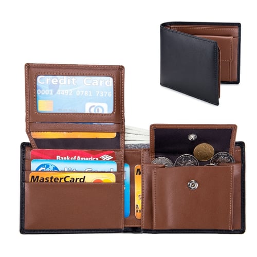 2 New Men's bi-fold Leather Wallet 7 credit card ID Change purse 2 billfold BN 