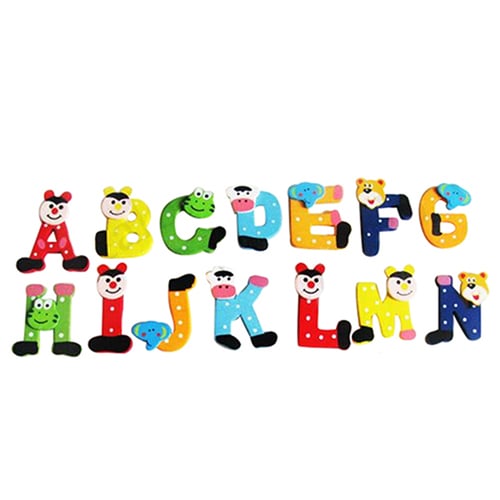 Fun Alphabet Wooden Cartoon A-Z Magnets Educational Toy 26 Pcs 