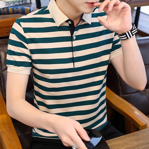 Summer New Polo Shirt Striped Short Sleeve Cool Shirt Streetwear Fashion  Male Thin Slim Polo Shirt Men Tops Korean Clothes - buy Summer New Polo  Shirt Striped Short Sleeve Cool Shirt Streetwear