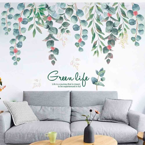 KE_ 2Pcs Cactus Plant Green Leaves Wall Sticker Living Room Bedroom Decor Nove 