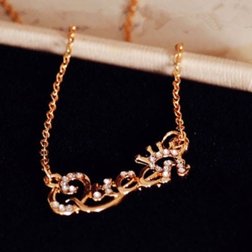 Luxury Elegant Letter Queen Pendant Shiny Rhinestone Clavicle Chain Necklace HOT 