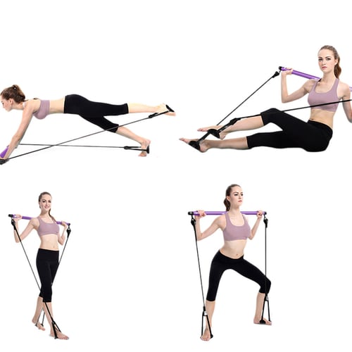 Portable Pilates Bar Stick Fitness Exercise Bar Yoga Gym Stick w/Resistance Band 