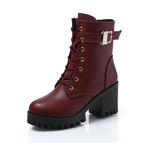 Women Boots Lace Up Flat Biker Combat Wine Red Boots Shoes Buckle Woman  Botas Women HOT Boots Winter Ankle High Heels - buy Women Boots Lace Up  Flat Biker Combat Wine Red