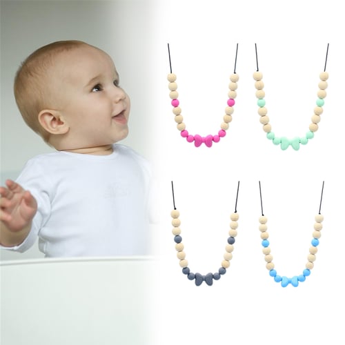 20pcs Chain Baby Teething Necklace Teether Charm BPA-Free Beads Round Silicone 