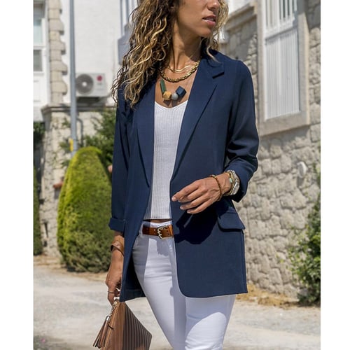 Women Blazers Casual Solid Cardigan Slim Elegant Jacket Top Fashion Light Tops Classic Business Office Coats Outwear 