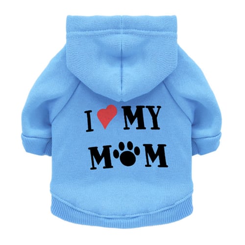 Pet Dog Short Sleeve Hooded T-Shirt I Love My Mom Letter Print Puppy Hoodies NEW 