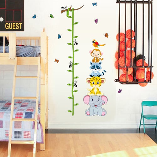 Growth Chart Animals Kids Height Measure Ruler Nursery Home Wall Sticker Lovely 