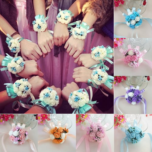 Delicate Wrist Corsage Bracelet Bridesmaid Sisters Hand Flowers Wedding Party 