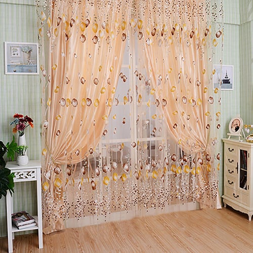2PCS Floral Tulle Voile Door Window Curtain Drape Panel Sheer Scarf Valances