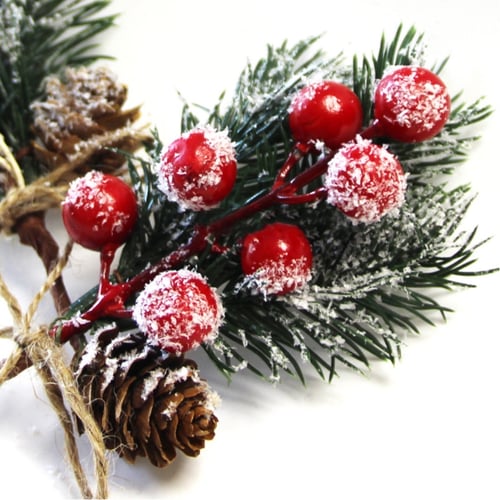 Christmas Berry Holly Flower Pick Artificial Pine 10X Xmas Decor Branch Ornament 