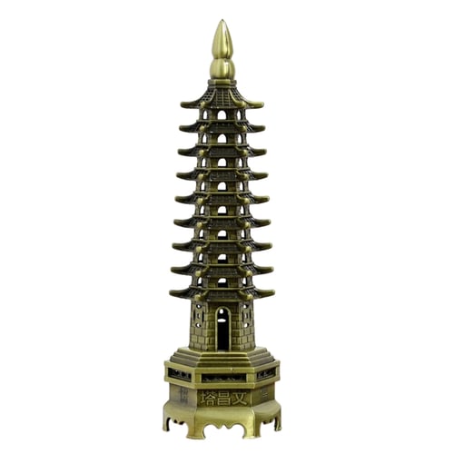 Pagoda Tower Ornament Chinese Fengshui Decor Craft Home & Office Golden S 