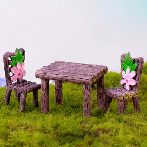 3pcs/Set Table Chair Resin Craft Micro Landscape Ornament Miniature Fairy Garden 