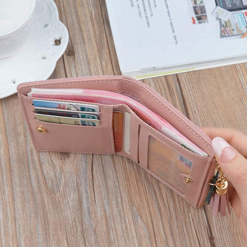 Slim Womens Patchwork Red Leather Card Wallets with Keychain Cute Zip