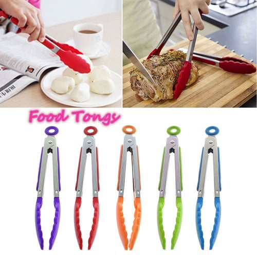 Silicone Food Tong Stainless Steel Kitchen Tongs Silicone Non-slip Cooking  Clip Clamp BBQ Salad Tools