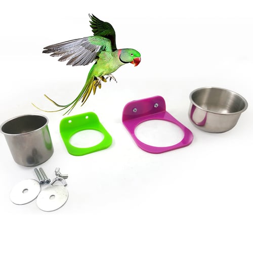 Cute Feeder Cage Bird Pet Parrot Hanging Food Holder Bowl Cup Coop Dish Fruit 