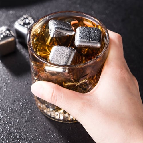 Stainless Steel Ice Cubes Clamp Set Reusable Chilling Stones for Whiskey Wine 