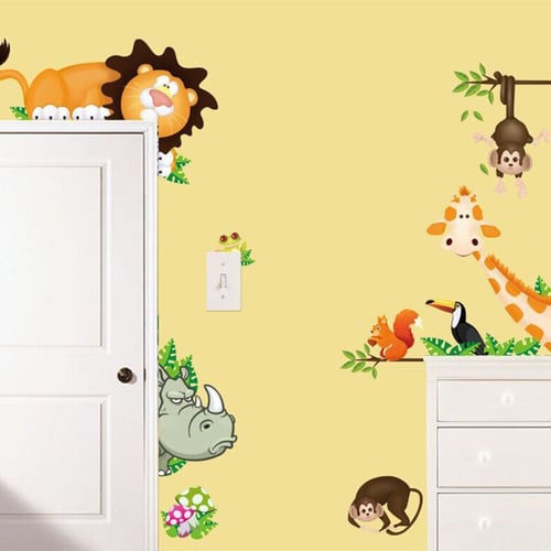 Cute Animals Cartoon Giraffe Monkey Lion Removable Wall Stickers Kids Baby Nursery Children Home Decor Mural Decal Diy - Removable Wall Stickers Baby Nursery