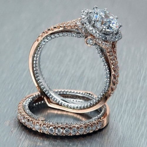 2Pcs Ring/Set 18K Rose Gold Filled White Topaz Wedding Engagement Size 5-10 