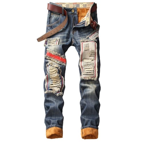 Mens Winter Thermal Fleece Lined Denim Pants Casual Warm Thick Jeans Trousers 