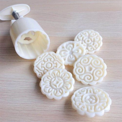 6Pcs Stamps 50g Heart Flower Moon Cake Mold Mould Pastry Mooncake DIY Hand Tool 