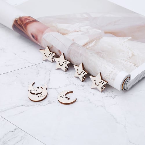 50pcs Laser Cut Wood Embellishment Wooden Star & Moon Shape Craft Wedding Decor 
