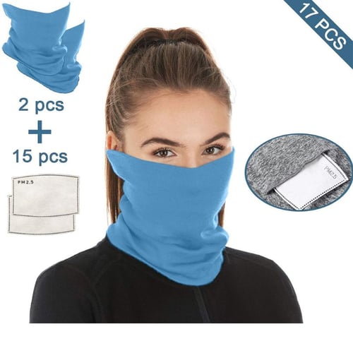Scarf Bandanas Neck Gaiter with Safety Carbon Filters,Multi-purpose Face Cover For Men women Sports/Outdoors 17pcs 
