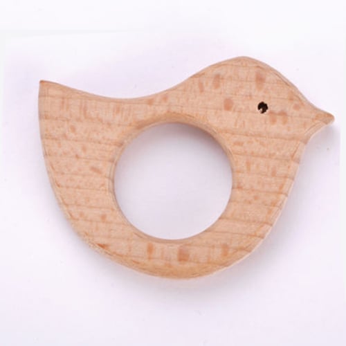 Safety Wooden Natural Baby Teething Ring Wood Animal Shape Teether Toy Y 
