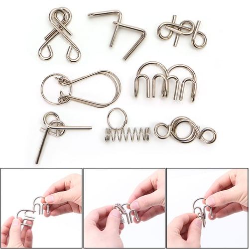 7Pcs/set Metal Wire Puzzle Game IQ Mind Test Brain Teaser Toys for Kids Adults 