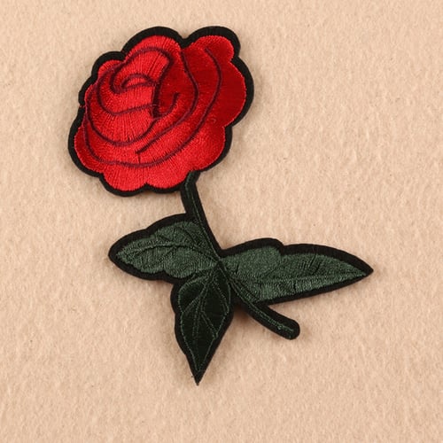 Embroidery Applique Patch Sew Iron on Jeans Badge Iron On Red Rose Flower 