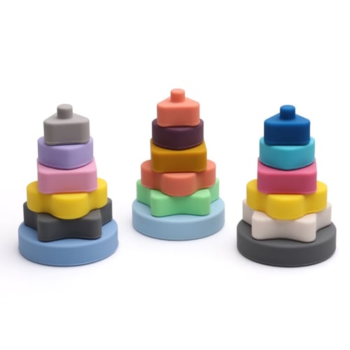Tmtop Baby Stacking Toys Soft Silicone Building Blocks Early Educational Learning Stacking Tower Teethers for Boys Girls 