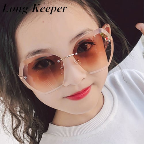 Luxury Rimless Sunglasses Women Fashion Oversized Outdoor Gradient Shades  UV400